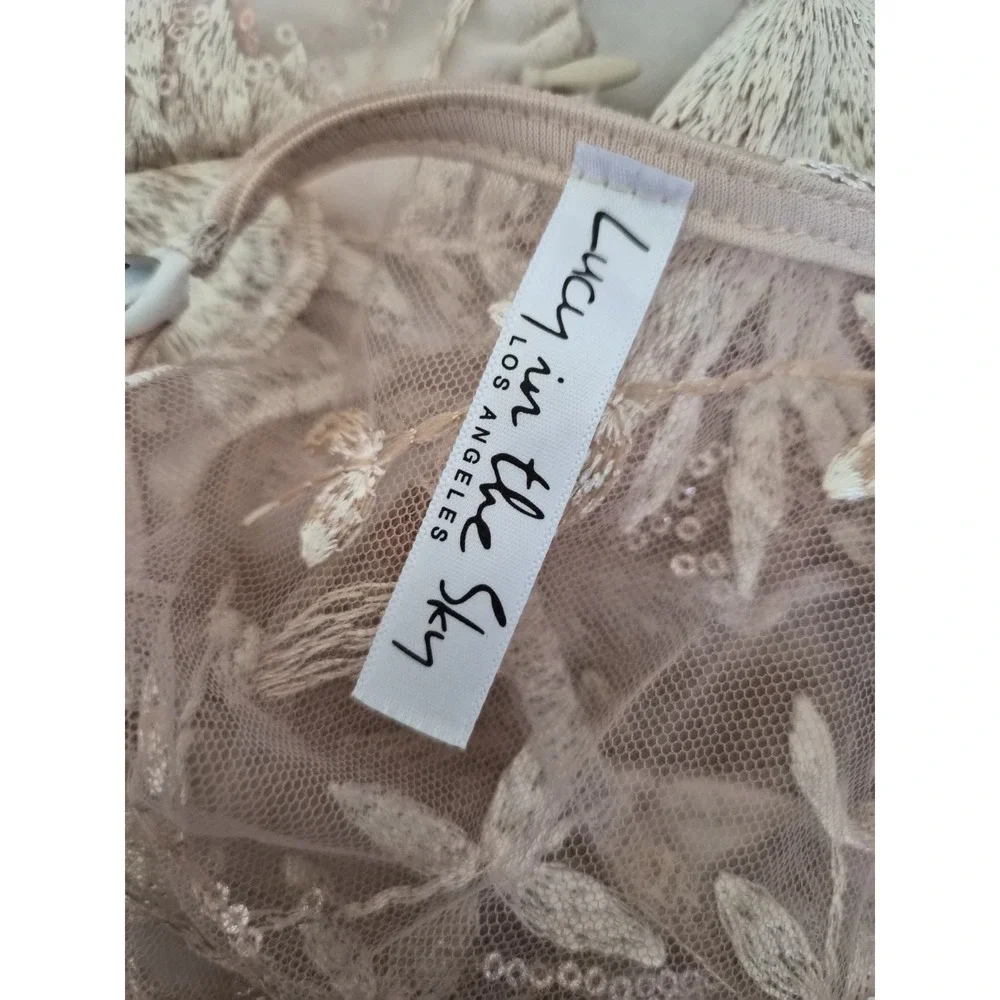Lucy In‎ The Sky Floral Sequin Embroidered Mesh Mini Dress Open Back Cutout S